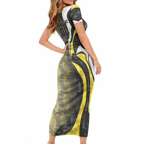 Personalised Richmond Tigers Short Sleeve Bodycon Dress Trippy Psychedelic Abstract Art Mascot Football Fans