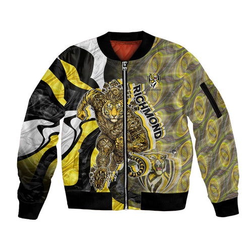 Personalised Richmond Tigers Sleeve Zip Bomber Jacket Trippy Psychedelic Abstract Art Mascot Football Fans