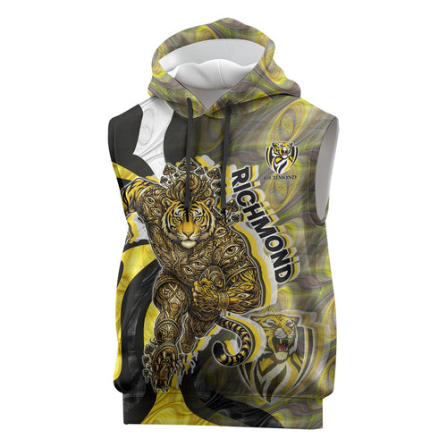 Personalised Richmond Tigers Sleeveless Hoodie Trippy Psychedelic Abstract Art Mascot Football Fans