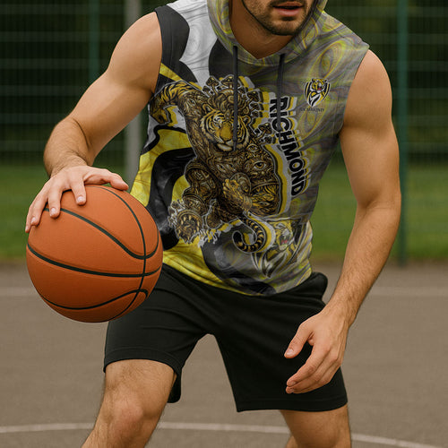 Personalised Richmond Tigers Sleeveless Hoodie Trippy Psychedelic Abstract Art Mascot Football Fans