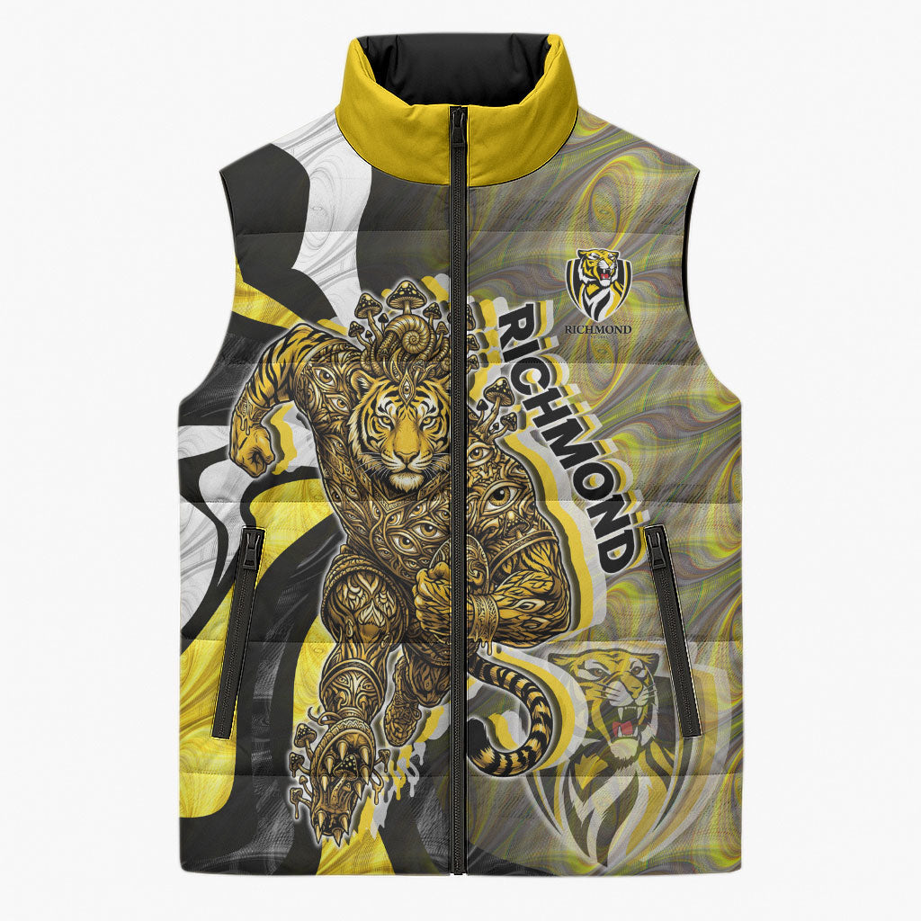 Personalised Richmond Tigers Sleeveless Puffer Jacket Trippy Psychedelic Abstract Art Mascot Football Fans