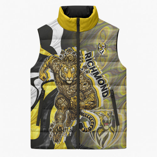 Personalised Richmond Tigers Sleeveless Puffer Jacket Trippy Psychedelic Abstract Art Mascot Football Fans