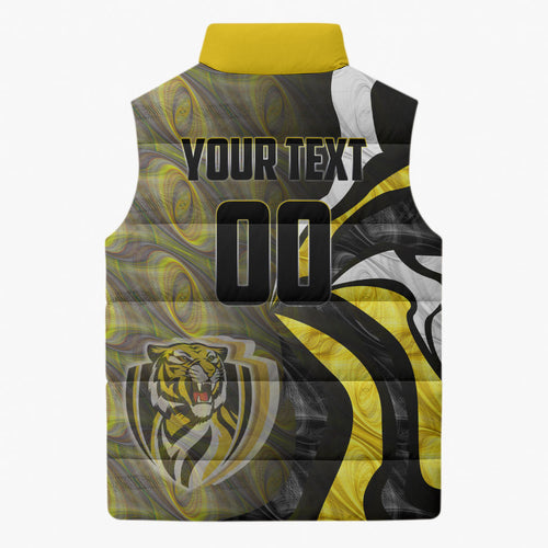 Personalised Richmond Tigers Sleeveless Puffer Jacket Trippy Psychedelic Abstract Art Mascot Football Fans