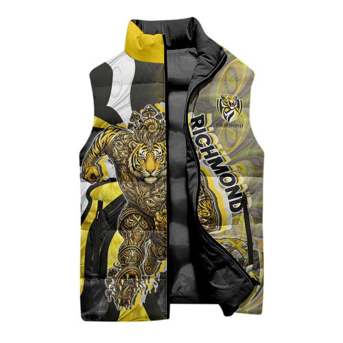 Personalised Richmond Tigers Sleeveless Puffer Jacket Trippy Psychedelic Abstract Art Mascot Football Fans