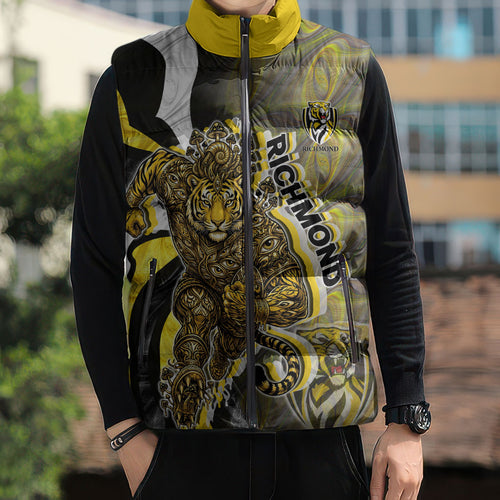 Personalised Richmond Tigers Sleeveless Puffer Jacket Trippy Psychedelic Abstract Art Mascot Football Fans
