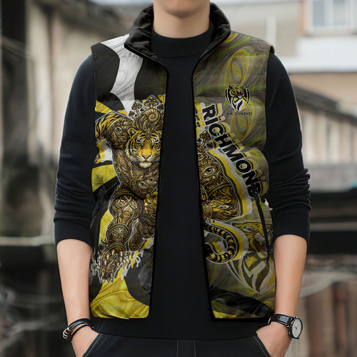 Personalised Richmond Tigers Sleeveless Puffer Jacket Trippy Psychedelic Abstract Art Mascot Football Fans