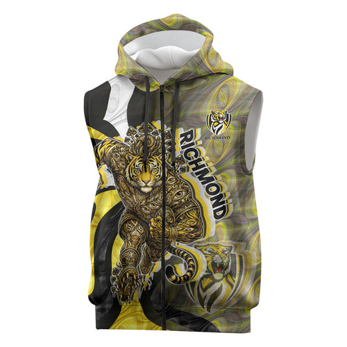 Personalised Richmond Tigers Sleeveless Zip Hoodie Trippy Psychedelic Abstract Art Mascot Football Fans
