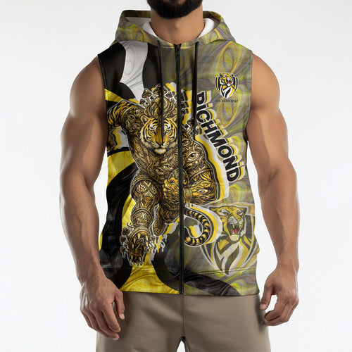 Personalised Richmond Tigers Sleeveless Zip Hoodie Trippy Psychedelic Abstract Art Mascot Football Fans