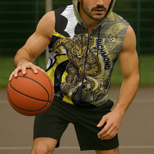 Personalised Richmond Tigers Sleeveless Zip Hoodie Trippy Psychedelic Abstract Art Mascot Football Fans