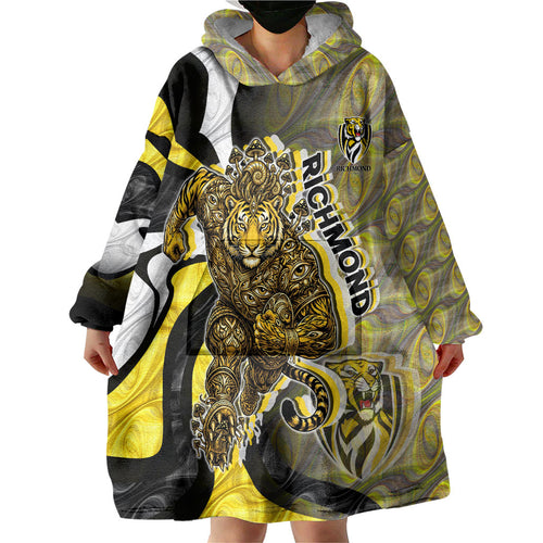 Personalised Richmond Tigers Wearable Blanket Hoodie Trippy Psychedelic Abstract Art Mascot Football Fans