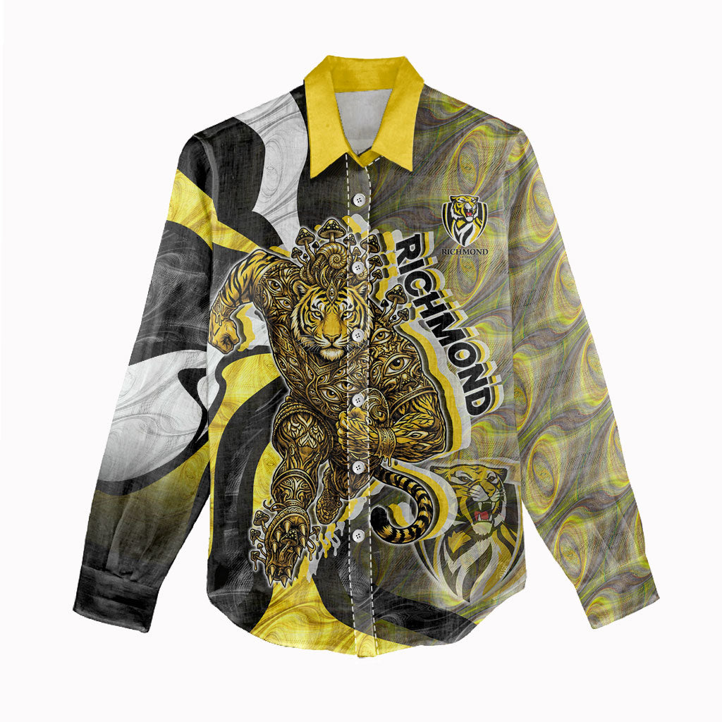 Personalised Richmond Tigers Women Casual Shirt Trippy Psychedelic Abstract Art Mascot Football Fans