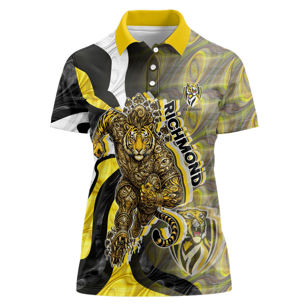 Personalised Richmond Tigers Women Polo Shirt Trippy Psychedelic Abstract Art Mascot Football Fans