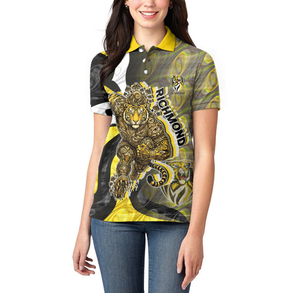 Personalised Richmond Tigers Women Polo Shirt Trippy Psychedelic Abstract Art Mascot Football Fans