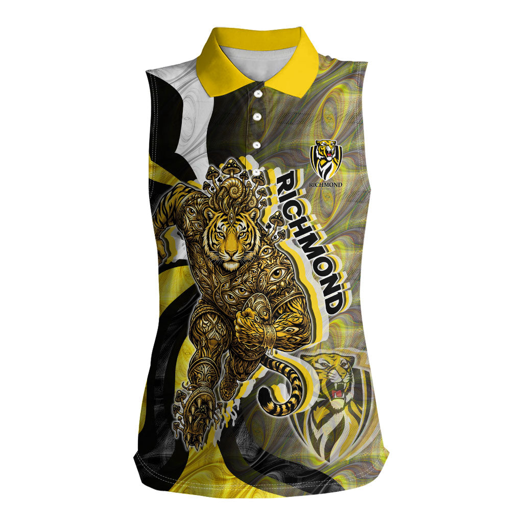 Personalised Richmond Tigers Women Sleeveless Polo Shirt Trippy Psychedelic Abstract Art Mascot Football Fans