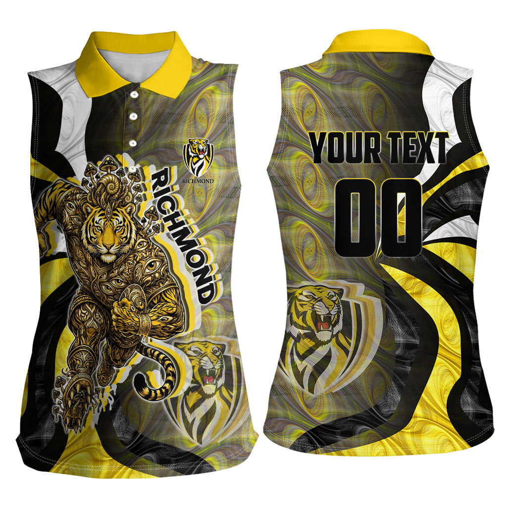 Personalised Richmond Tigers Women Sleeveless Polo Shirt Trippy Psychedelic Abstract Art Mascot Football Fans