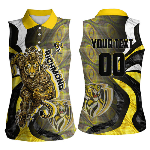 Personalised Richmond Tigers Women Sleeveless Polo Shirt Trippy Psychedelic Abstract Art Mascot Football Fans