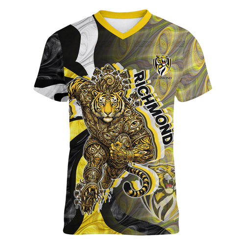 Personalised Richmond Tigers Women V-Neck T-Shirt Trippy Psychedelic Abstract Art Mascot Football Fans