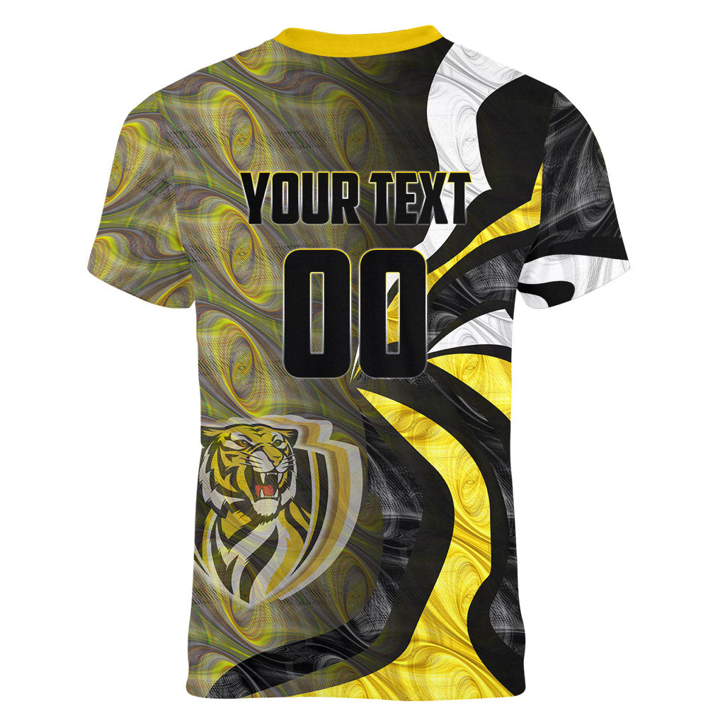 Personalised Richmond Tigers Women V-Neck T-Shirt Trippy Psychedelic Abstract Art Mascot Football Fans