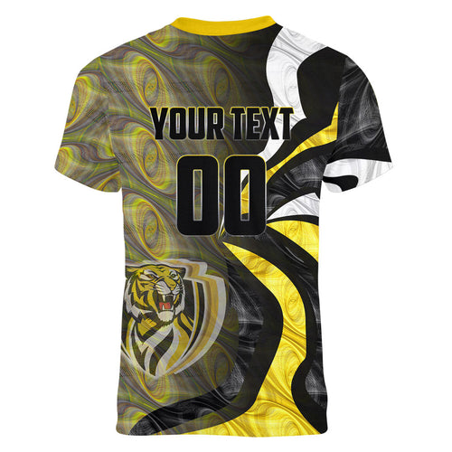 Personalised Richmond Tigers Women V-Neck T-Shirt Trippy Psychedelic Abstract Art Mascot Football Fans
