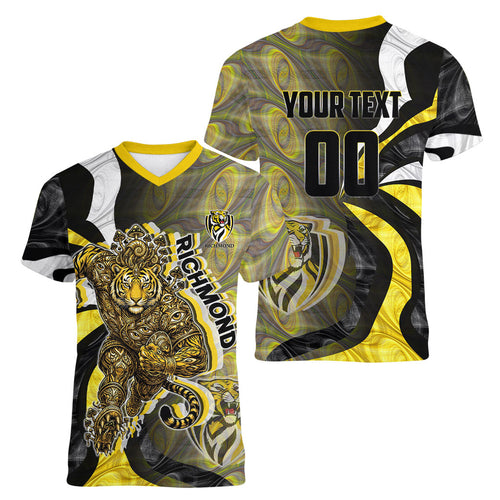 Personalised Richmond Tigers Women V-Neck T-Shirt Trippy Psychedelic Abstract Art Mascot Football Fans