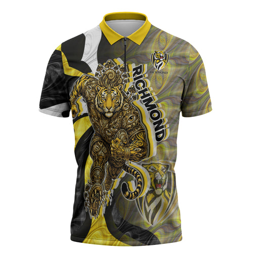 Personalised Richmond Tigers Zipper Polo Shirt Trippy Psychedelic Abstract Art Mascot Football Fans