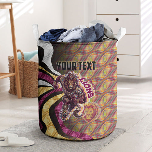 Personalised Brisbane Lions Laundry Basket Trippy Psychedelic Abstract Art Mascot Football Fans