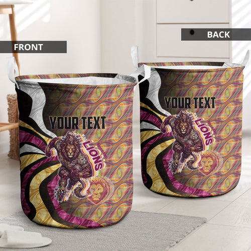 Personalised Brisbane Lions Laundry Basket Trippy Psychedelic Abstract Art Mascot Football Fans