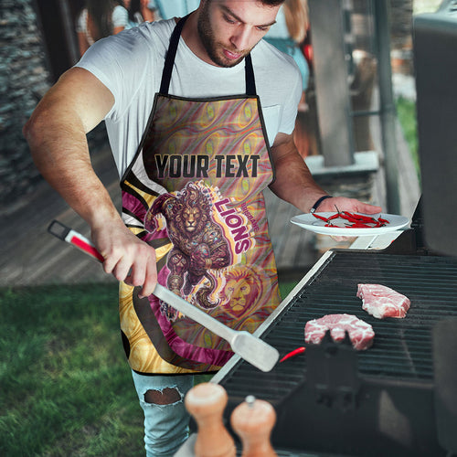 Personalised Brisbane Lions Apron Trippy Psychedelic Abstract Art Mascot Football Fans
