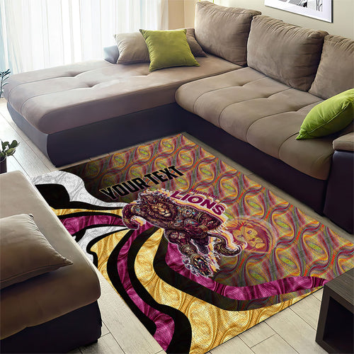 Personalised Brisbane Lions Area Rug Trippy Psychedelic Abstract Art Mascot Football Fans
