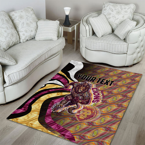 Personalised Brisbane Lions Area Rug Trippy Psychedelic Abstract Art Mascot Football Fans