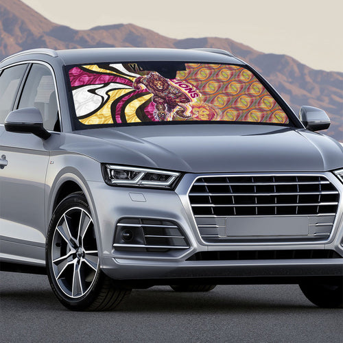 Personalised Brisbane Lions Auto Sun Shade Trippy Psychedelic Abstract Art Mascot Football Fans