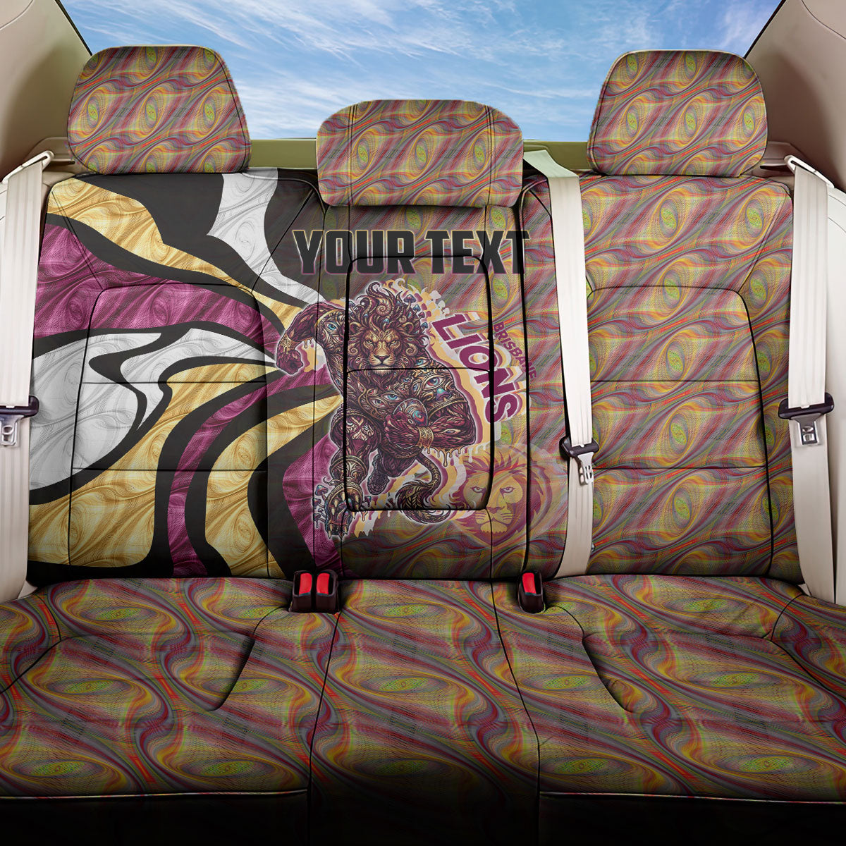 Personalised Brisbane Lions Back Car Seat Cover Trippy Psychedelic Abstract Art Mascot Football Fans