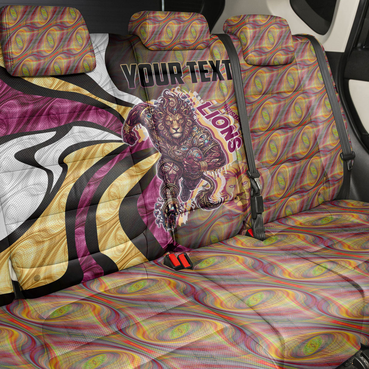Personalised Brisbane Lions Back Car Seat Cover Trippy Psychedelic Abstract Art Mascot Football Fans