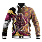 Personalised Brisbane Lions Baseball Jacket Trippy Psychedelic Abstract Art Mascot Football Fans