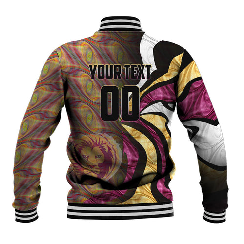 Personalised Brisbane Lions Baseball Jacket Trippy Psychedelic Abstract Art Mascot Football Fans