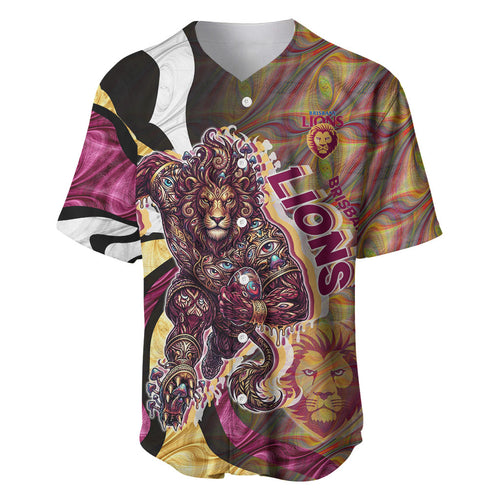 Personalised Brisbane Lions Baseball Jersey Trippy Psychedelic Abstract Art Mascot Football Fans