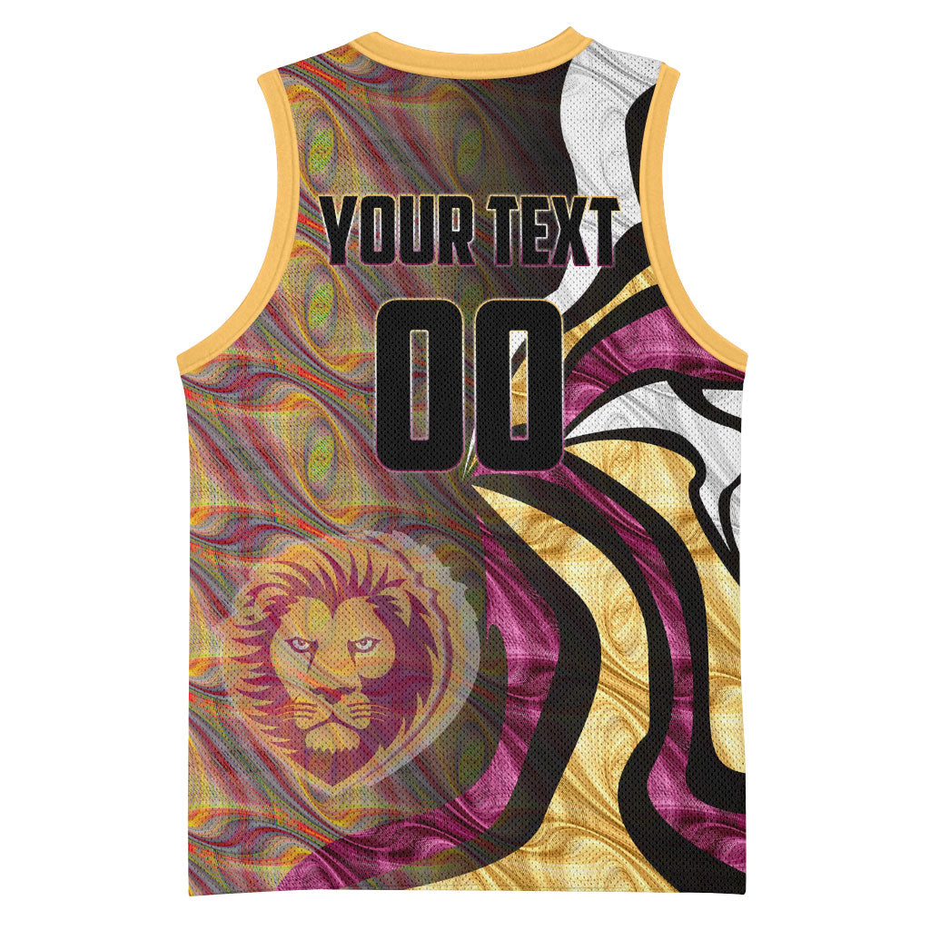Personalised Brisbane Lions Basketball Jersey Trippy Psychedelic Abstract Art Mascot Football Fans