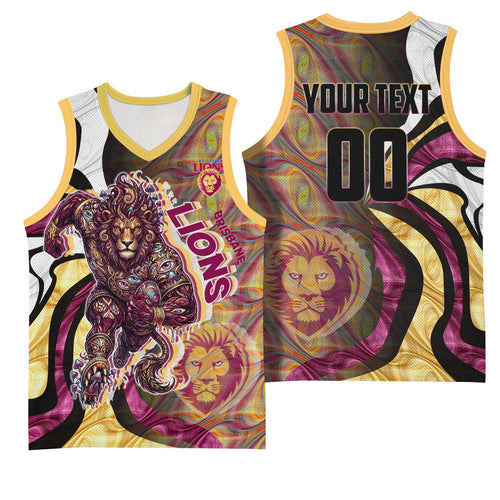 Personalised Brisbane Lions Basketball Jersey Trippy Psychedelic Abstract Art Mascot Football Fans