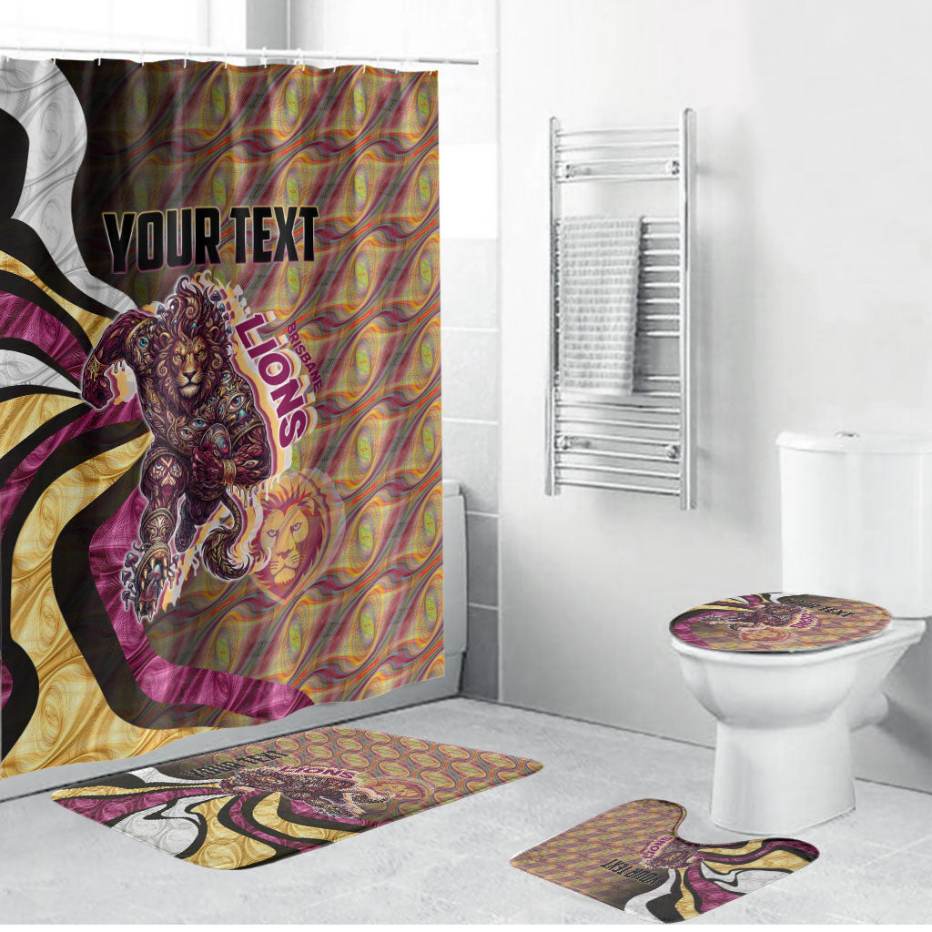 Personalised Brisbane Lions Bathroom Set Trippy Psychedelic Abstract Art Mascot Football Fans