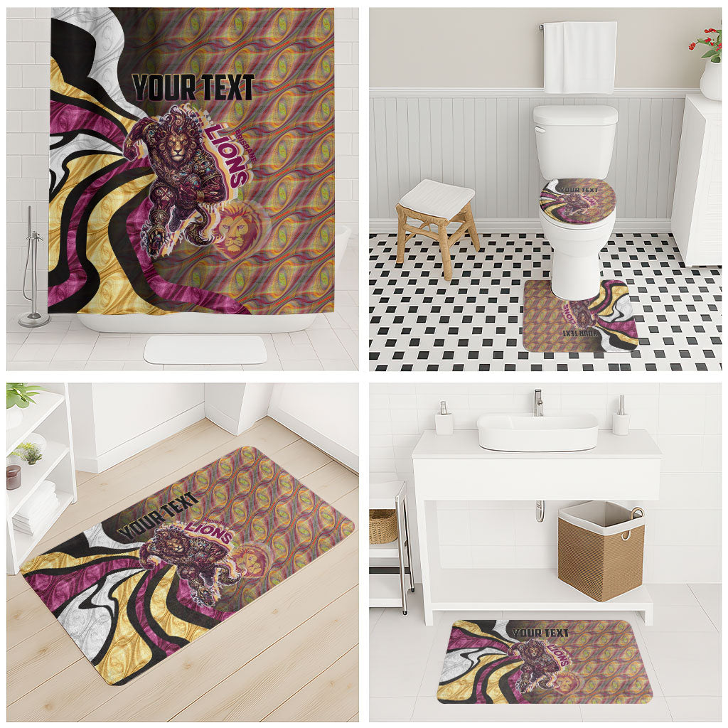 Personalised Brisbane Lions Bathroom Set Trippy Psychedelic Abstract Art Mascot Football Fans