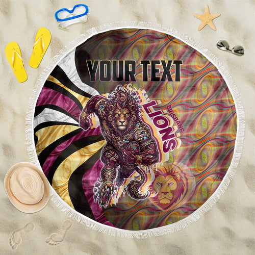Personalised Brisbane Lions Beach Blanket Trippy Psychedelic Abstract Art Mascot Football Fans