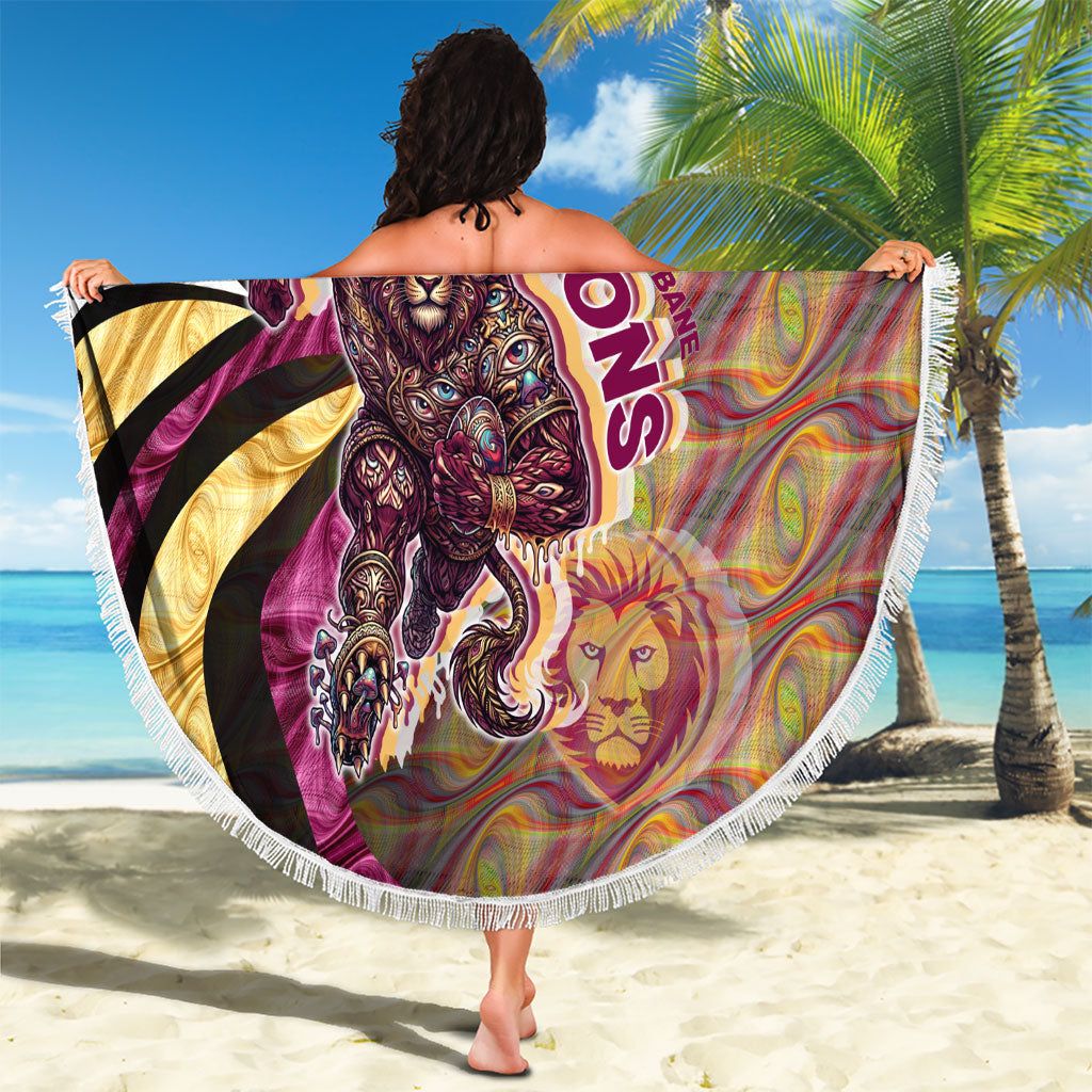 Personalised Brisbane Lions Beach Blanket Trippy Psychedelic Abstract Art Mascot Football Fans