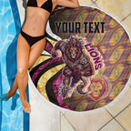 Personalised Brisbane Lions Beach Blanket Trippy Psychedelic Abstract Art Mascot Football Fans