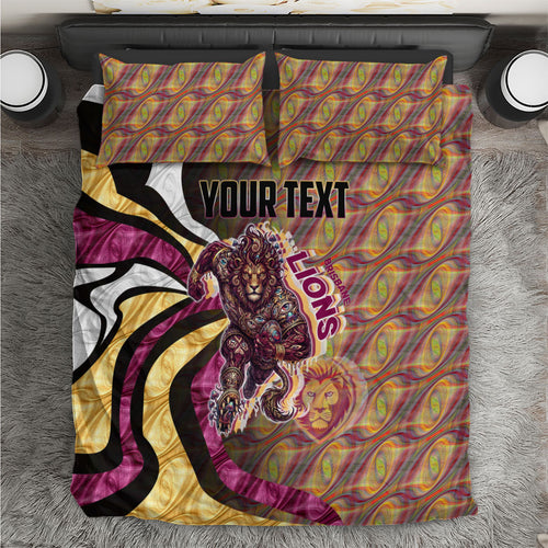 Personalised Brisbane Lions Bedding Set Trippy Psychedelic Abstract Art Mascot Football Fans