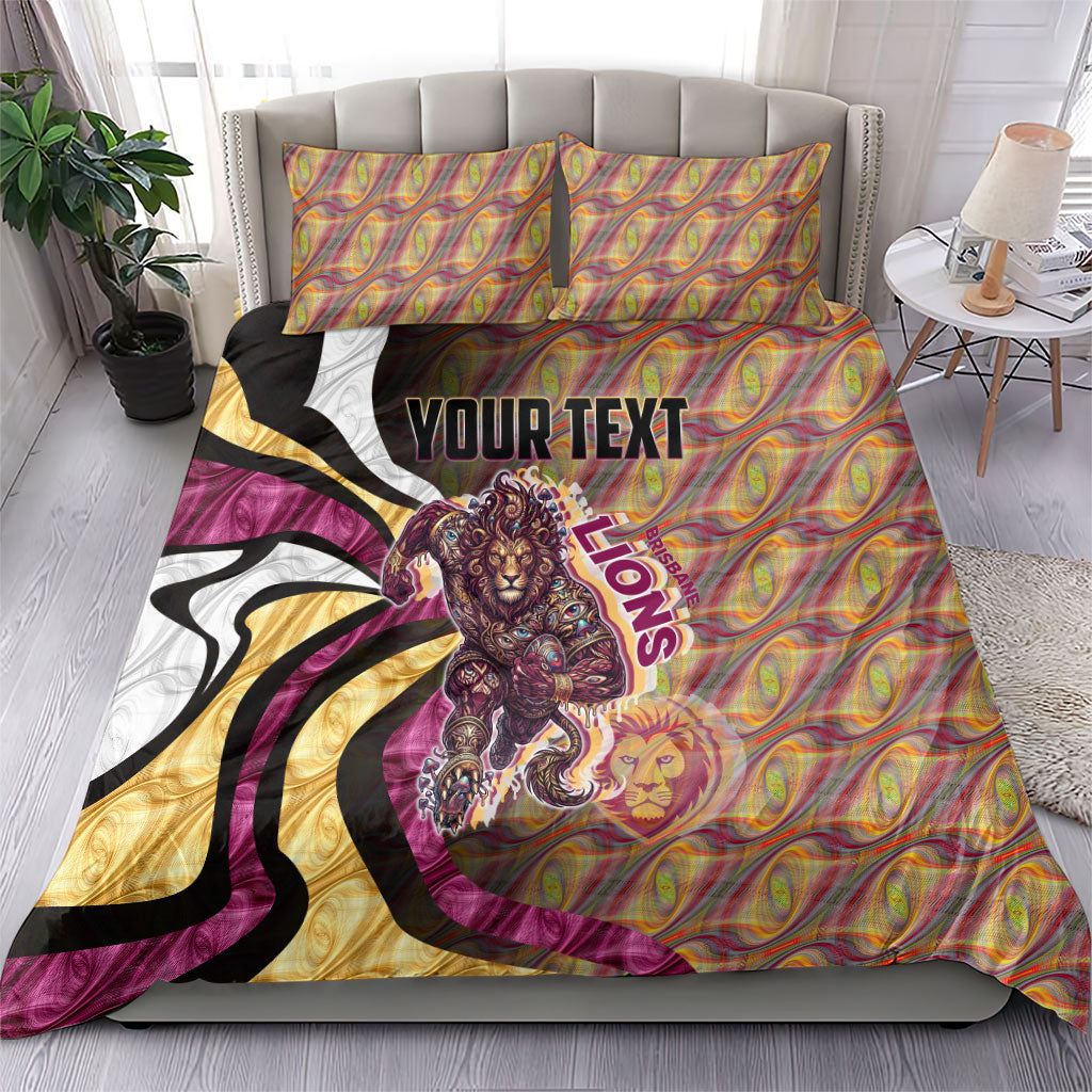 Personalised Brisbane Lions Bedding Set Trippy Psychedelic Abstract Art Mascot Football Fans