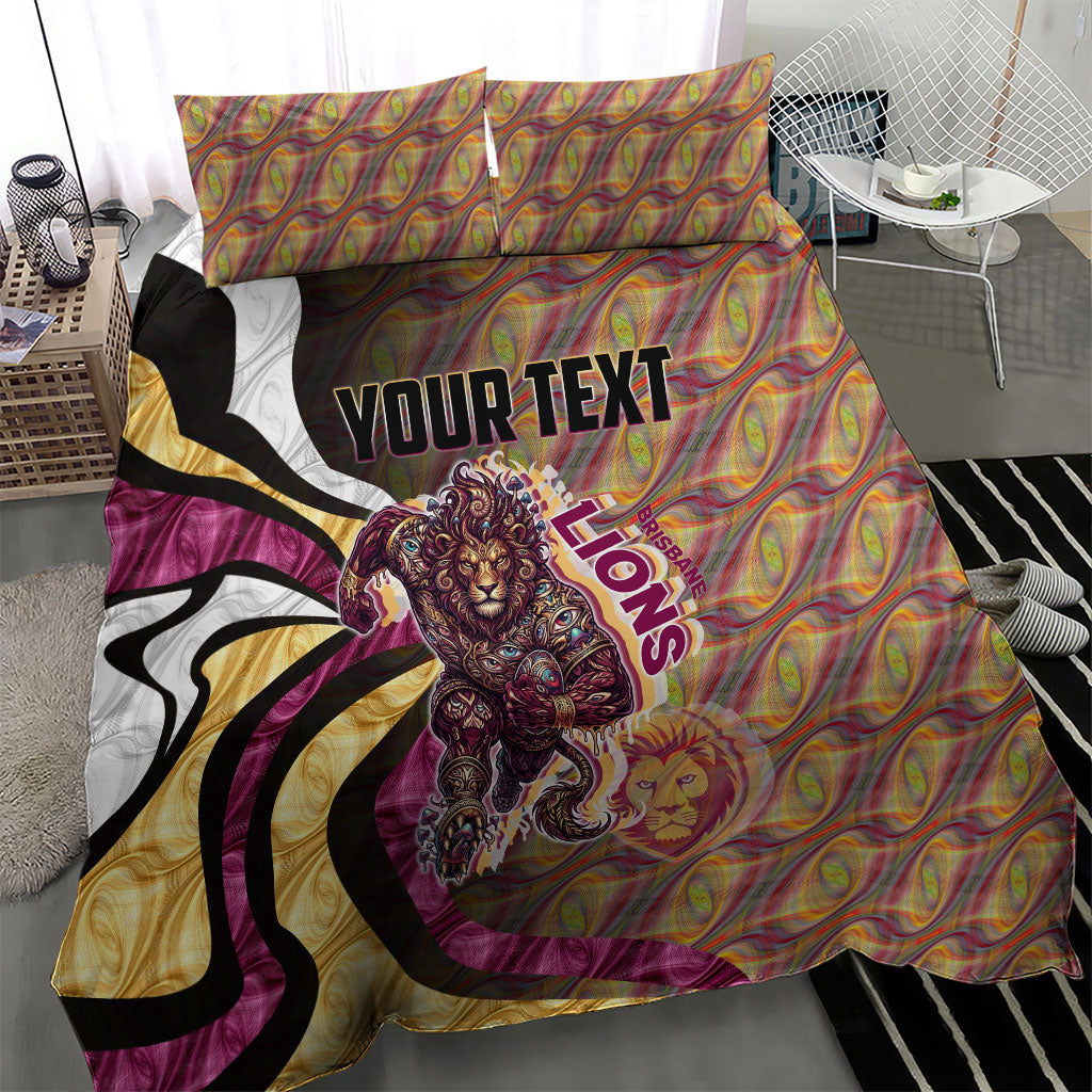 Personalised Brisbane Lions Bedding Set Trippy Psychedelic Abstract Art Mascot Football Fans