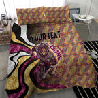 Personalised Brisbane Lions Bedding Set Trippy Psychedelic Abstract Art Mascot Football Fans