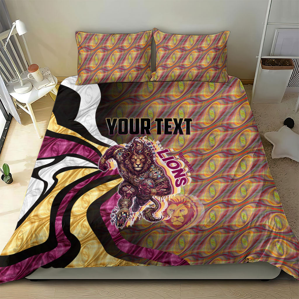 Personalised Brisbane Lions Bedding Set Trippy Psychedelic Abstract Art Mascot Football Fans