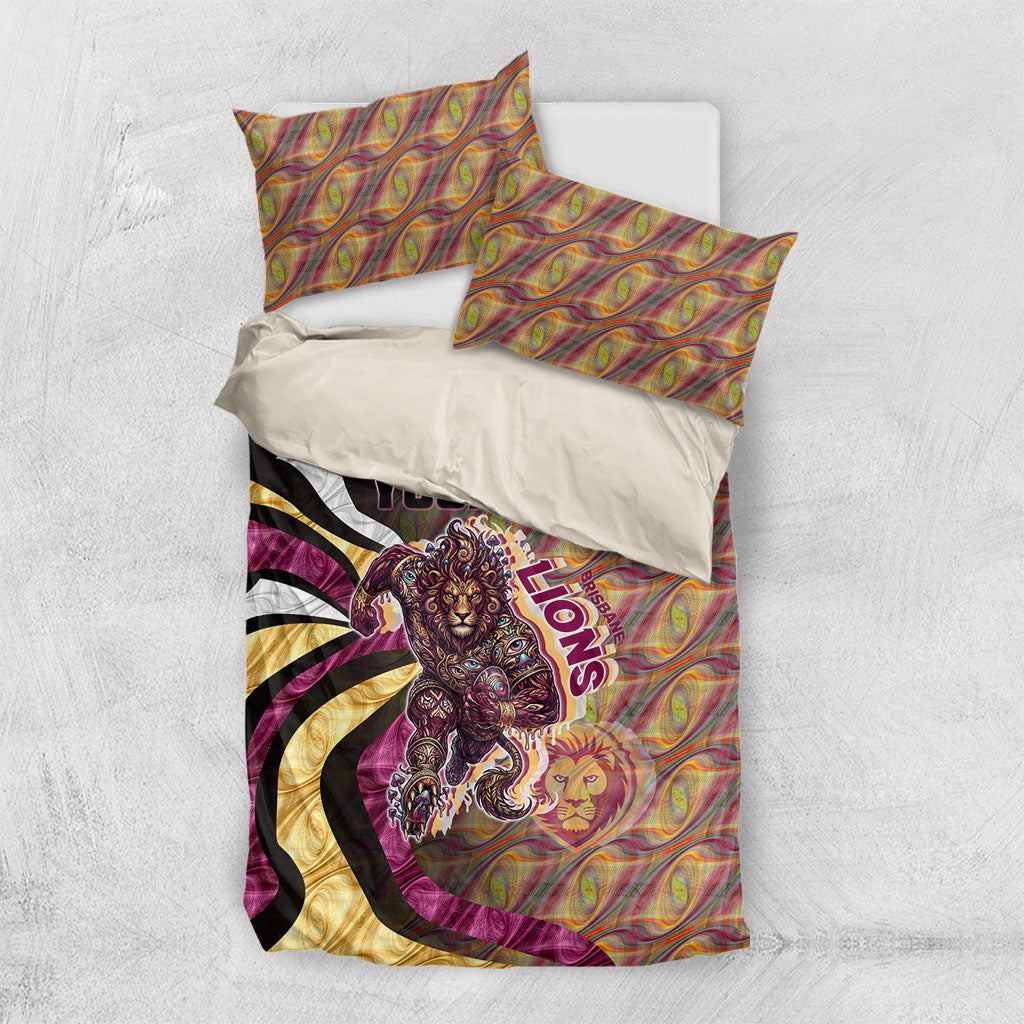 Personalised Brisbane Lions Bedding Set Trippy Psychedelic Abstract Art Mascot Football Fans