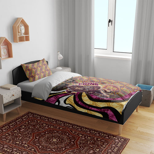 Personalised Brisbane Lions Bedding Set Trippy Psychedelic Abstract Art Mascot Football Fans